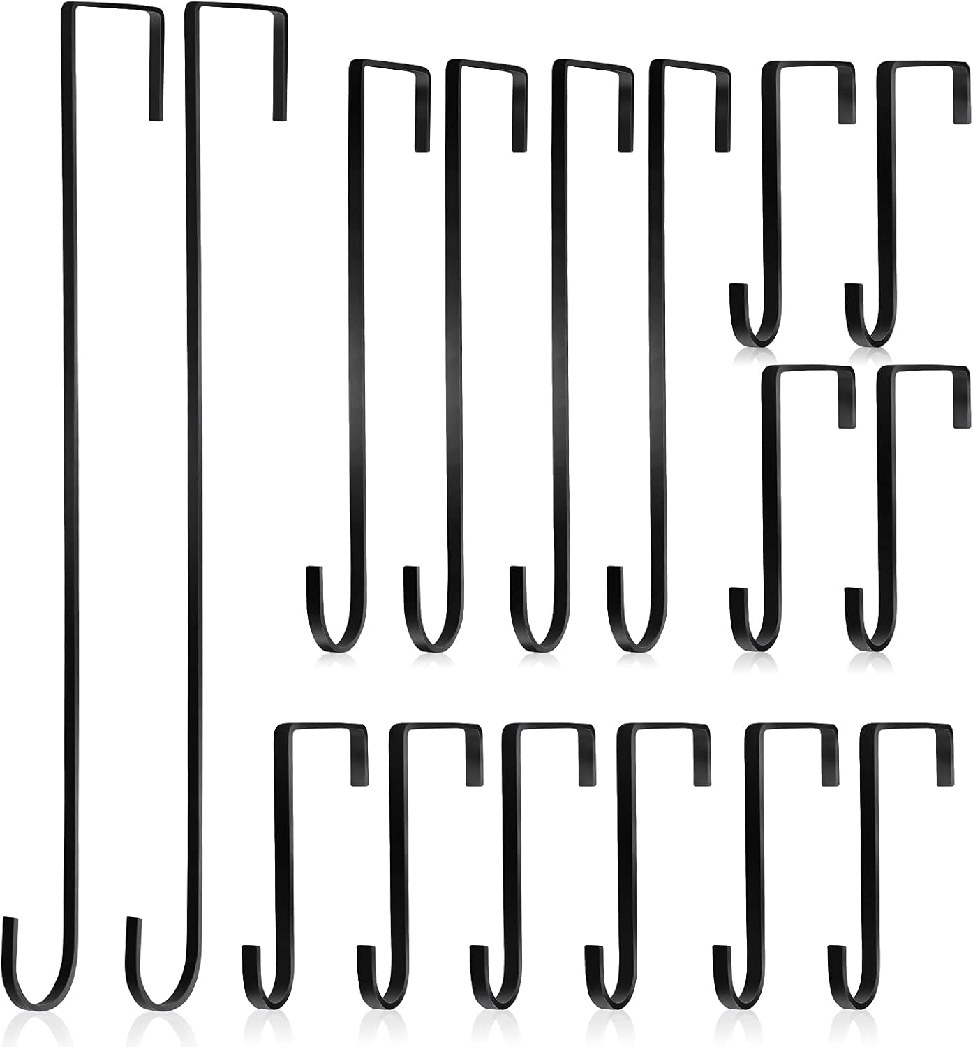 Wreath Hangers - Hotop 16 Pieces Christmas Wreath Hanger Over Door Hooks Metal Z Hooks 3.4 Inch 7.9 Inch 13.8 Inch for Christmas Front Door Decorations, Hanging Coats Hats Robes Towels (Black)