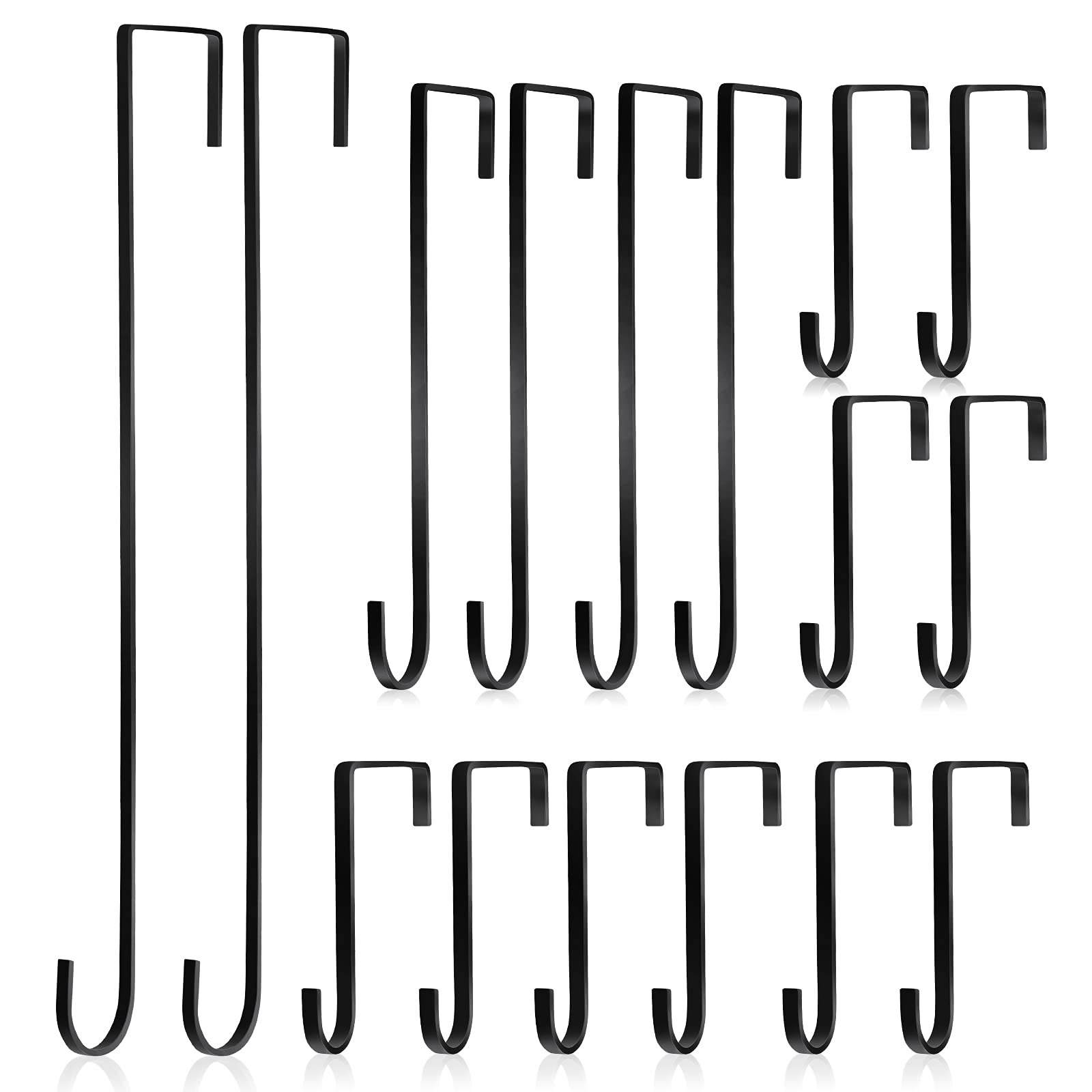 Hotop 16 Pieces Christmas Wreath Hanger Over Door Hooks for Hanging Metal Z Hooks Christmas Front Door Welcome Sign Decor Hanging Coats Hats Bags(Black)