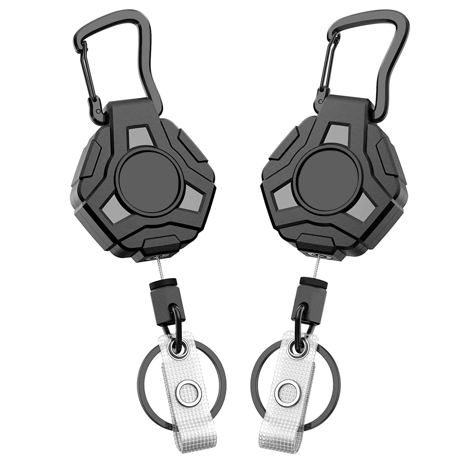 DIHOOM Retractable Keyring, Heavy Duty Carabiner Badge Holder, Tactical ID Lanyard Reel with 31.8" Steel Cord, 2 Pack