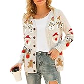 Qbily Women's V-Neck Winter Christmas Knitted Cardigan Sweater Long Sleeve Button Santa Claus Outerwear Pullover Tops
