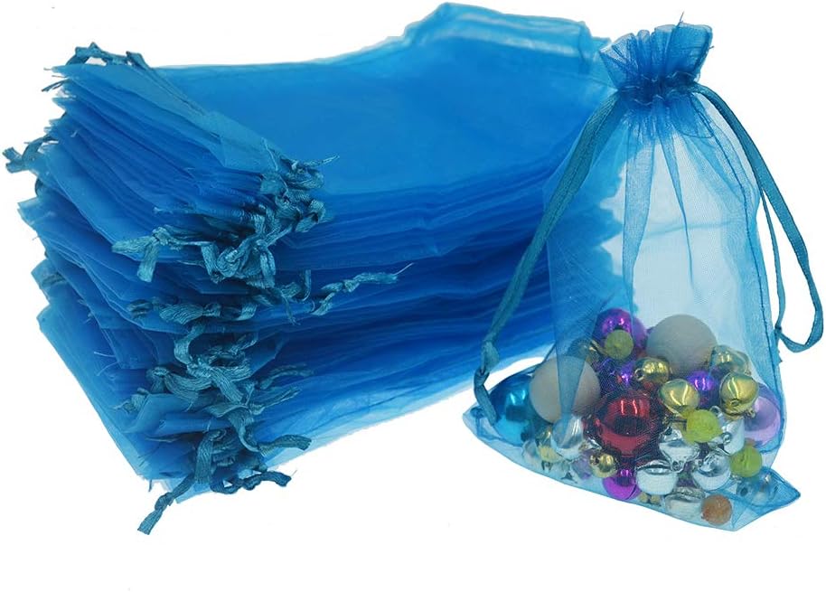 100Pcs Organza Bags 4x6 inches Lake Blue Organza Gift Bags