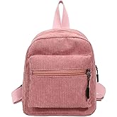 AegatarLue Corduroy Small Backpack for Womens and Girls, Mini Backpack Casual Backpacks Cute Backpacks Purse with 2 Pocket (Solid, Pink)