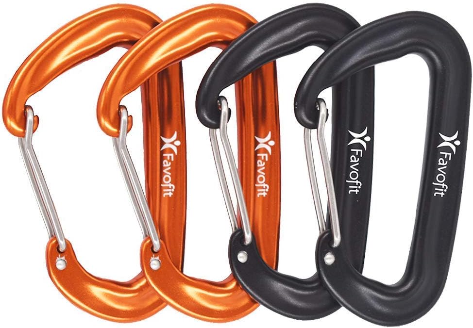 Favofit Carabiner Clips, 4 Pack, 12KN (2697 lbs) Heavy Duty Caribeaners for Camping, Hiking, Outdoor and Gym etc, Small Carabiners for Dog Leash and Harness, Black and Orange : Sports & Outdoors