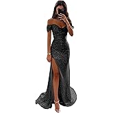 Women's Sequin Prom Dresses with Slit Mermaid Long Ball Gown Ruched Sparkly Formal Evening Gown