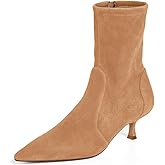 Coutgo Womens Low Kitten Heel Ankle Boots Pointed Toe Booties Side Zipper Fall Shoes