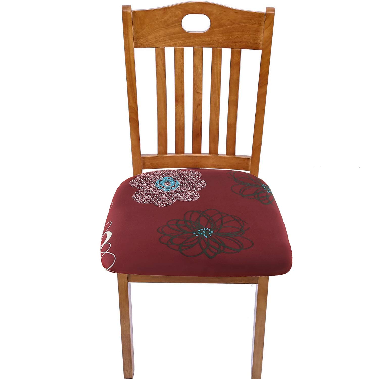 TEERFU Stretch Chair Seat Covers for Dining Room, Elastic Dining Chair Seat Protector Cover Removable Washable Chair Slipcovers with Ties, Set of 4