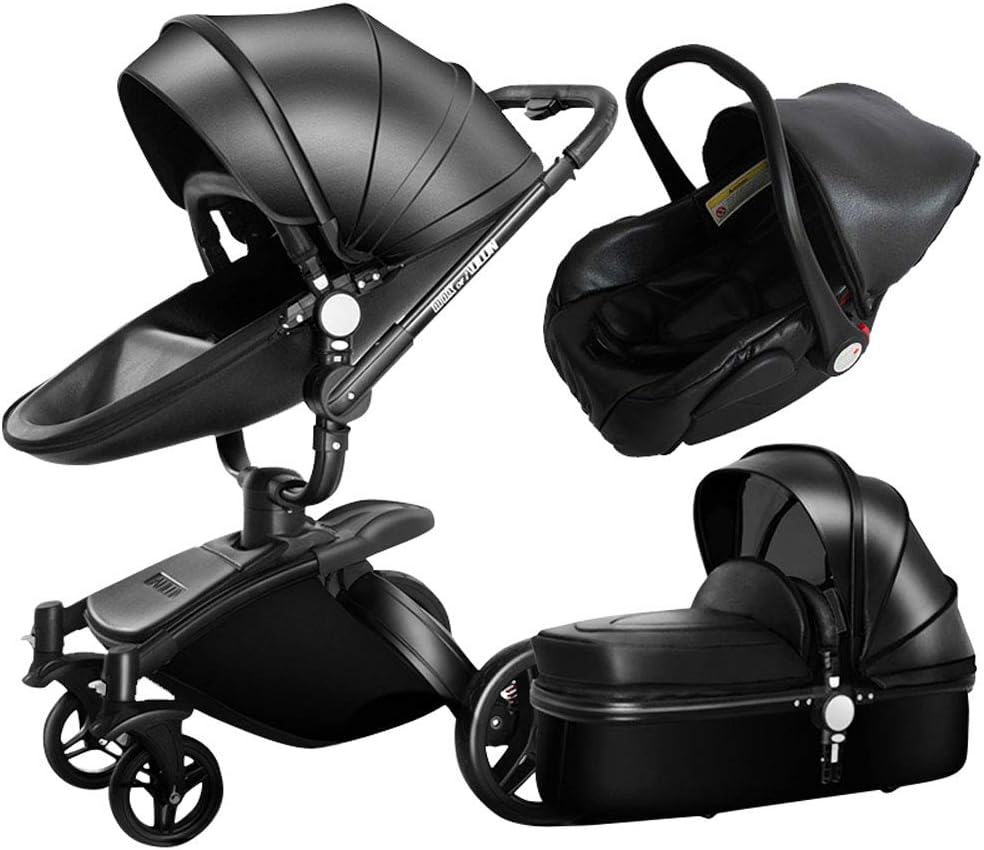 Luxury Baby Stroller 3 in 1 with Separate carrycot Black Frame 360 Degrees Rotation High Baby Carriage Landscape Stroller for Newborn