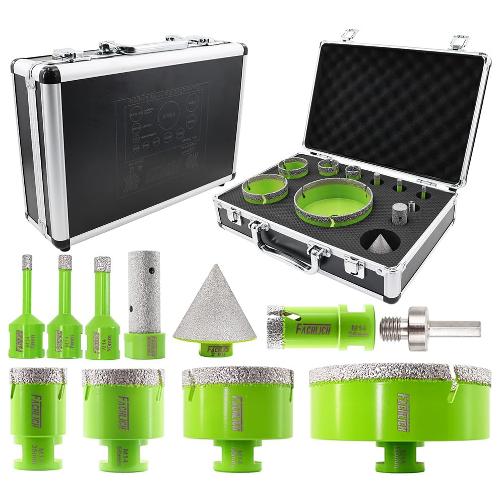 FACHLICH Diamond Core Drill Bits Set - Tile Hole Saw Kit 6/8/10/25/35/50/68/110MM with 50MM Diamond Beveling Chamfer Bits for Porcelain Ceramic Tile Granite Marble(11PCS)