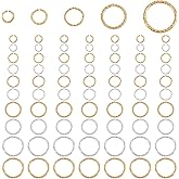 PH PandaHall Twist Open Jump Rings, 760pcs 5 Sizes Textured O Rings Connectors 8/10/12/15/20mm Jump Ring Jewelry Findings Large Jump Ring for Earring Bracelet Necklace Pendants, Golden/Platinum