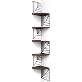 Love-KANKEI Corner Wall Shelf 5 Tier,Solid Wood with Bracket,51"Tall,Walnut | Easy to Install,Leaf-Shaped Floating Wall Shelves,Capacity 44 Lbs,For Bedroom Living Room Bathroom Kitchen Office,Display