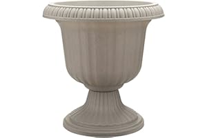 Southern Patio 14 Inch Large Outdoor Home Lightweight Plastic Utopian Urn Flower Planter Pot for Entryways and Backyard Patios, Stone