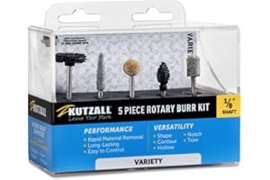 Kutzall 5-Piece Rotary Burr Kit - 1⁄8" Shaft, Variety Grit - Wood Carving Bits for Dremel, Foredom, Ryobi, DeWalt, Milwaukee Tools - Structured Tungsten Carbide