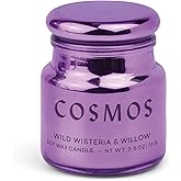 Paddywax Chroma Scented Candle with Lid in Reusable Metallic Etched Glass Jar, Clean- Burn Soy Candle with Approx. 14 Hour Burn Time, Violet – Cosmos, Wild Wisteria & Willow, 2.5 oz