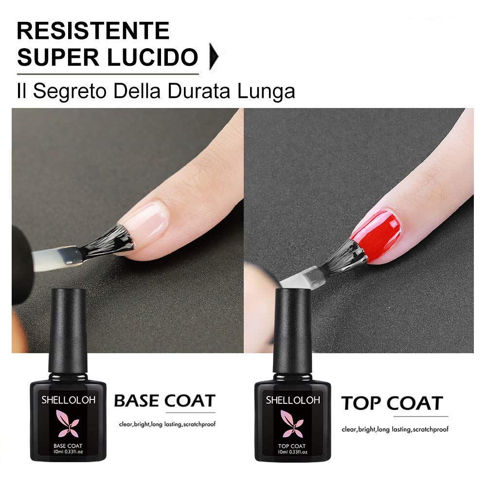 SHELLOLOH 2pcs Gel Nail Polish Top Coat and Base Coat Set Soak Off LED Gel Nail Art Manicure Kit Long-Lasting 10ml : Beauty