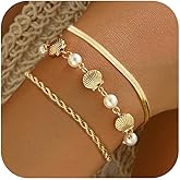Gold Shell Bracelet Stack Dainty Gold Chain Bracelets Seashell Starfish Beaded Pearl Bracelet Boho Summer Beach Jewelry Trendy Stuff Gifts