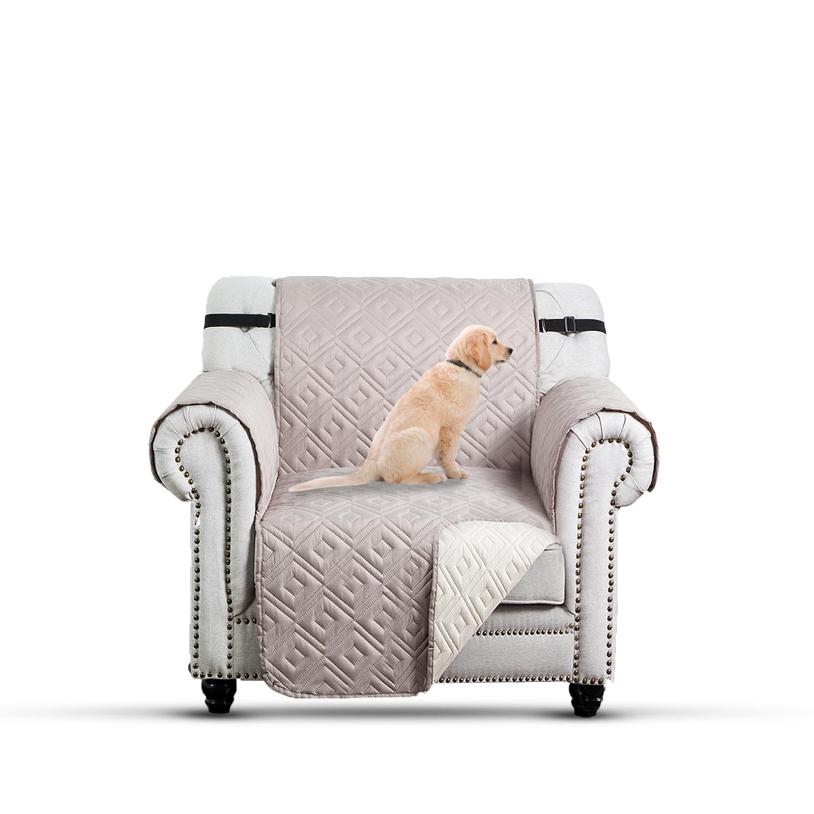 Moonlight Bedding Sofa Cover Water Resistant Sofa Slipcovers 1 Seater, Non Slip Reversible Sofa Covers for Kids/Dogs, Washable Quilted Sofa Protectors from Pets with Elastic Strap (Chair, Beige/Cream) โ image 1