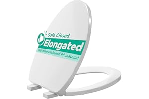 Toilet Seat Elongated, Oval Toilet Seats with Cover Quiet Close, Never Loosen Bumpers, Easy Removing and Cleaning, White, 18.