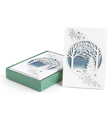 Punch Studio Weihnachtskarten Mit Kristallornamenten – 12 Karten + Umschläge, Silberfolie, 15,2x17,8 Cm