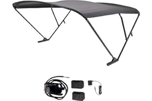 SureShade Power Bimini Electric Shade System for Pontoon Boats, 92-102" Wide, 20V Rechargeable Battery Powered or 12V Hardwired, 10' Fade-Resistant Fabric, Anodized Frame