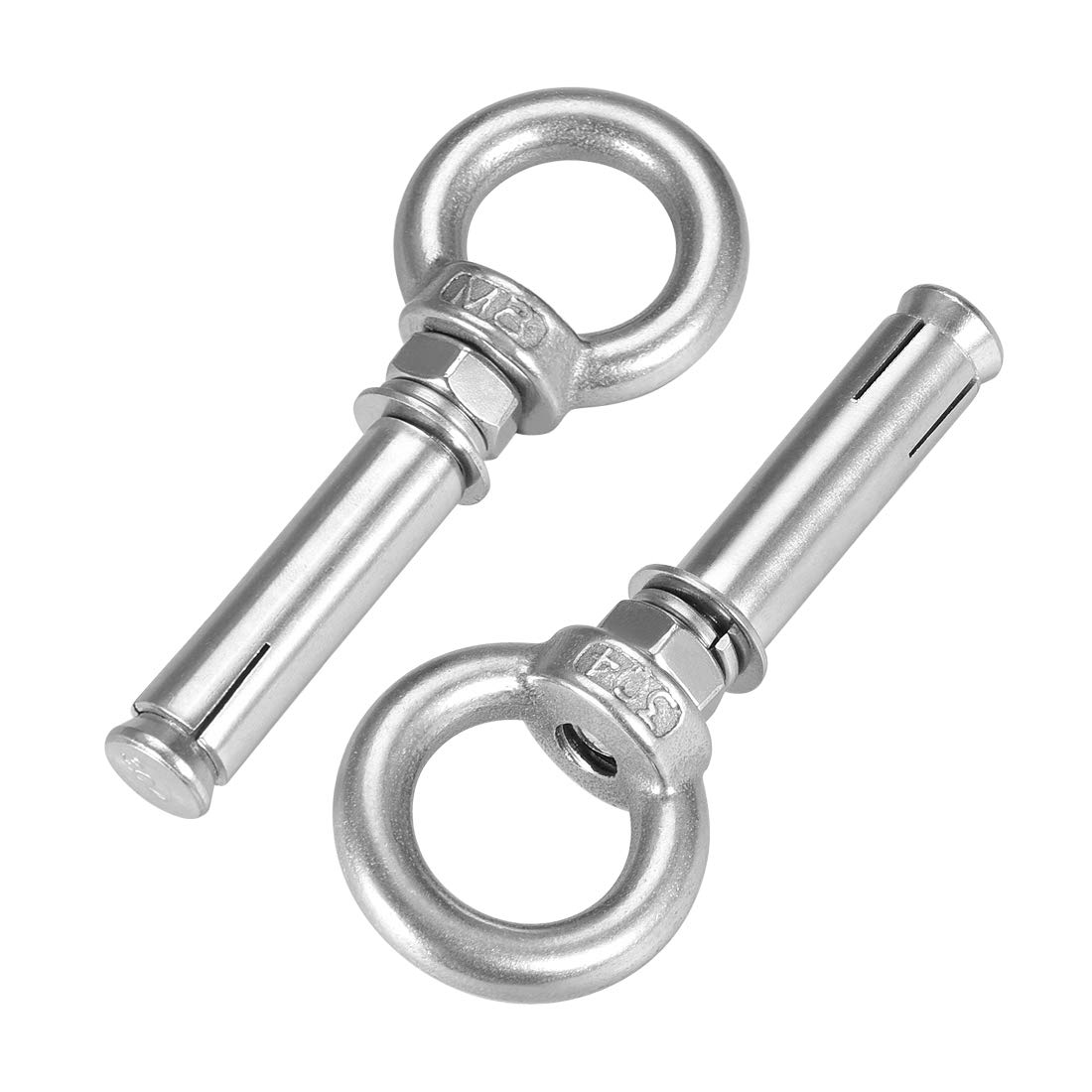 sourcing map M8 x 60 Expansion Eyebolt Eye Nut Screw with Ring 304 Stainless Steel Anchor Raw Bolts 2 Pcs