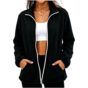 Women Full Zip Fleece Jacket Stand Collar Long Sleeve Soft Warm Top Fashion Casual Fall Winter Coat with Pockets