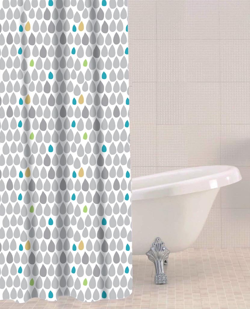Sabichi Rain Drops Shower Curtain - Mould & Mildew Resistant Shower Curtains - Easy-to-Clean, Secure, Stable 180 x 180 cm - Multicolour Bathroom Shower Curtains - Easy To Clean