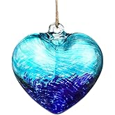 Hand Blown Glass Gazing Balls for Garden 3.8" Glass Ornaments for Christmas Tree Blue Heart Hanging Friendship Balls (Blue - C)