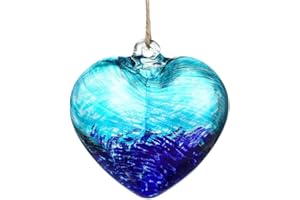 Hand Blown Glass Gazing Balls for Garden 3.8" Glass Ornaments for Christmas Tree Blue Heart Hanging Friendship Balls (Blue - 