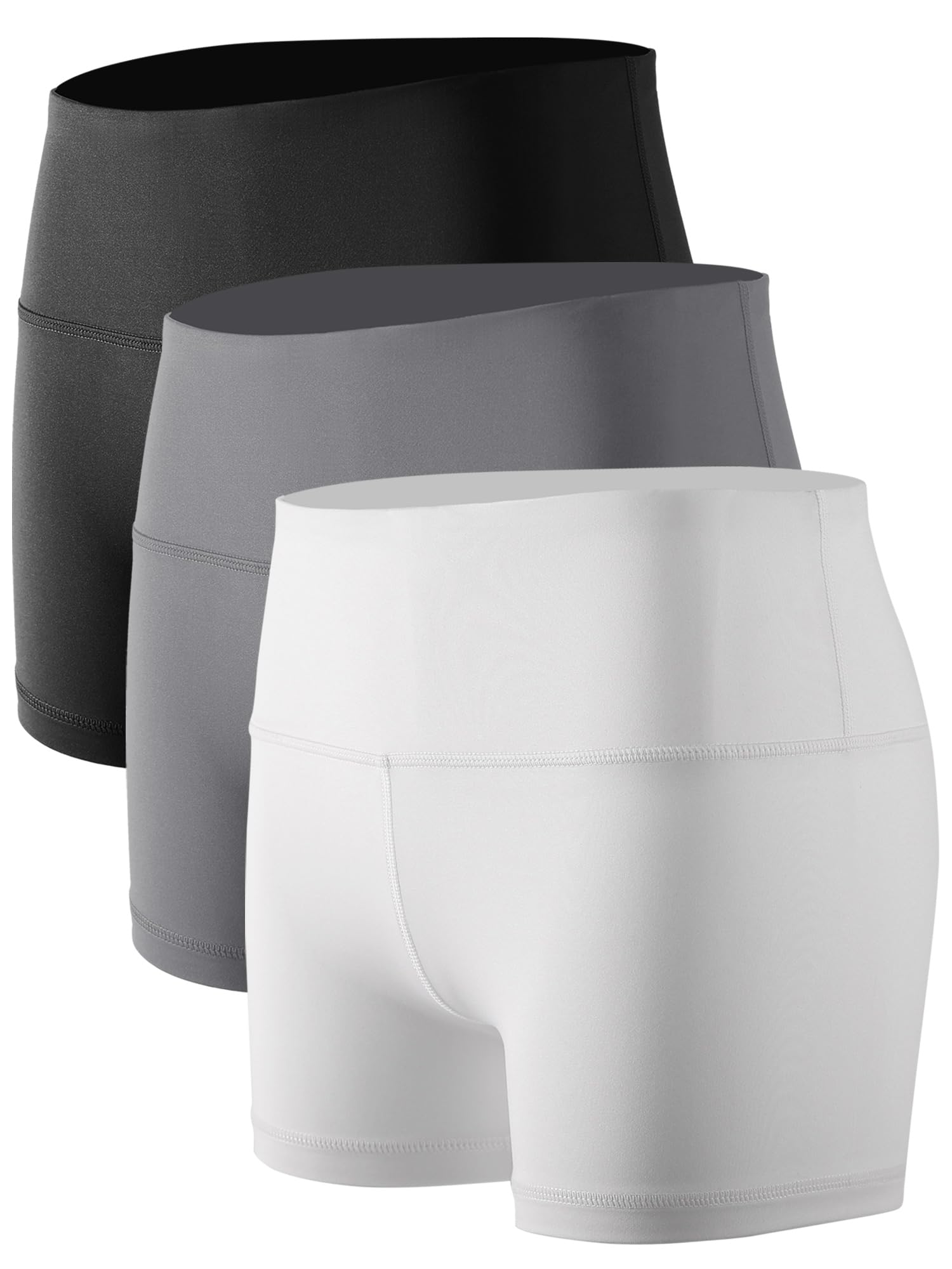 Photo 1 of CADMUS Women's High-Waisted Spandex Athletic Shorts for Yoga, Running, Volleyball, Cheer & Biker Shorts,3 Pack,05,Black,Grey,White,Small
