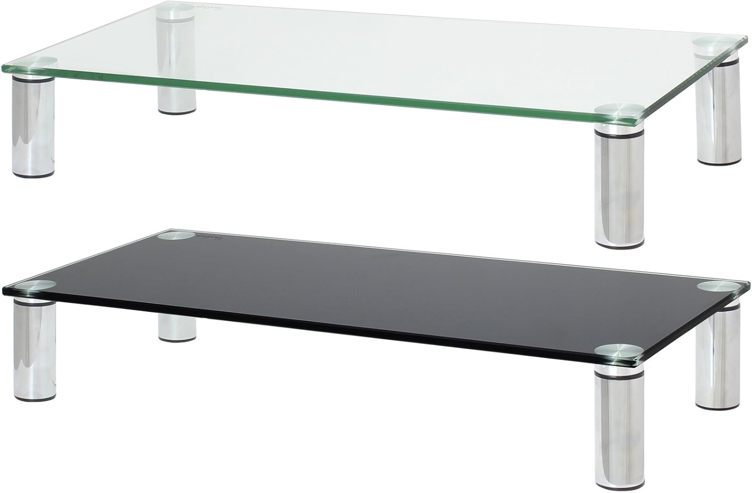 Hartleys 60cm Glass TV Monitor Riser Shelf with Chrome Legs Choice of