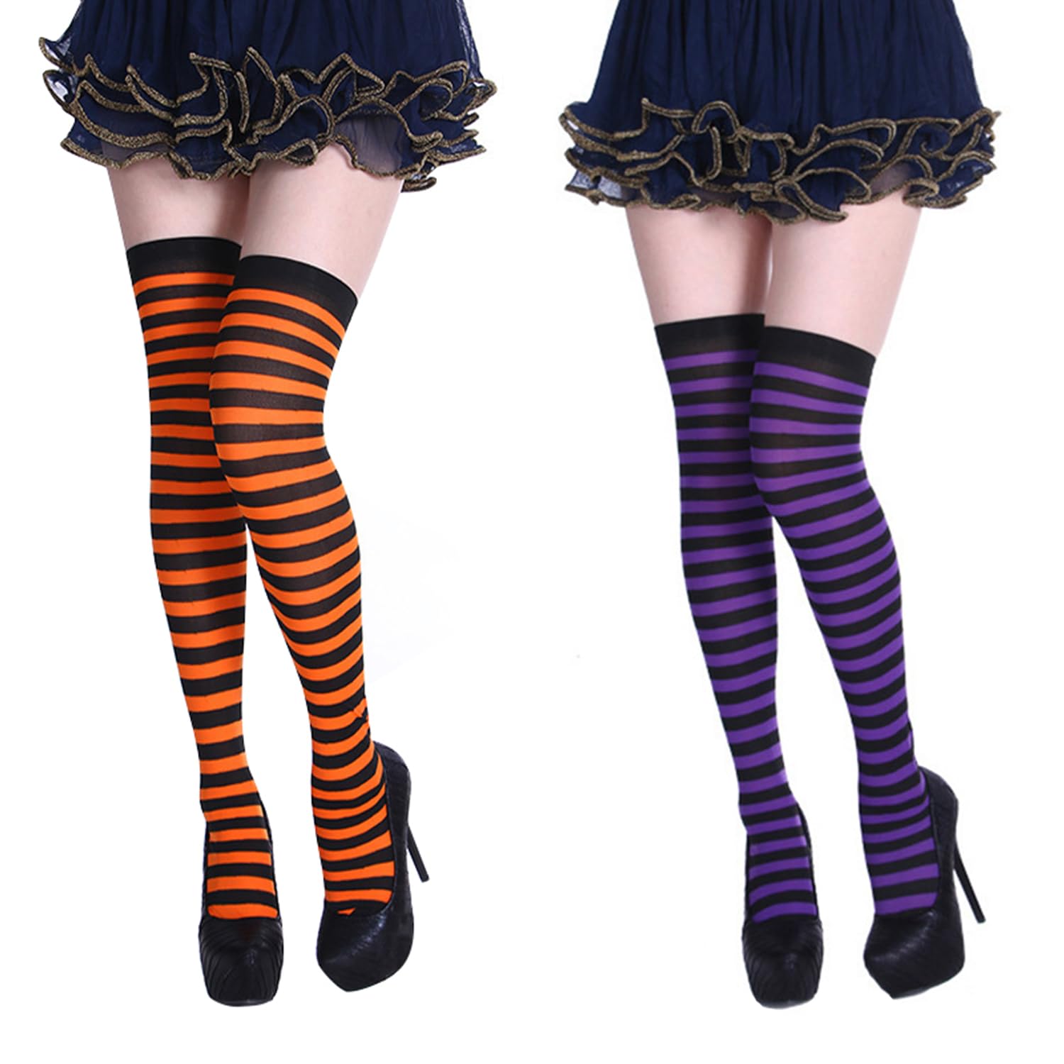 NAUZE 2 Pairs Halloween Striped Stockings Over knee Stocking High Socks Knit Halloween Costume Party Clothing Accessories for Halloween Christmas
