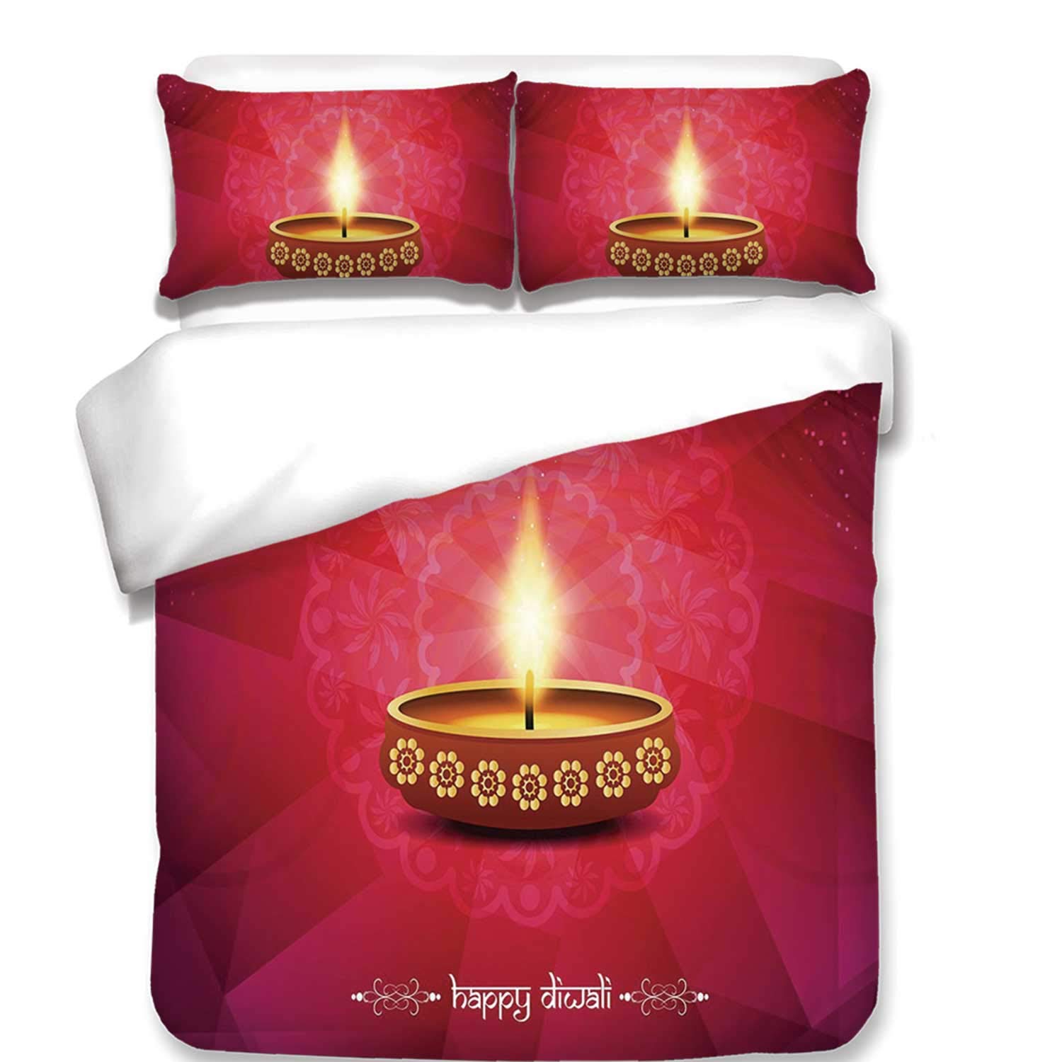 Hitecera Diwali Soft 3 Piece Bedding Set,Paisley Background Image with Diwali Themed Religious Festive Celebration Tribal Print for Bedroom,Twin