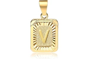 Hermah 26 Gold Plated Square Capital Initial Letter Charm Pendant Necklace for Men Women Box Steel Chain 22inch