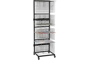 QIPRAONO Art Drying Rack with 36 Shelves, Wall Mount Painting Drying Rack for Classroom, Studio, Mobile Canvas Rack Art Storage with 4 Wheels, 17 5/16” W X 15 1/4” D X 55 1/2” H
