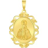 Jewelry America 14k Yellow Gold Elegant Ornate Miraculous Medal of Virgin Mary Pendant (1")