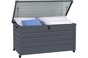 Outsunny 82 Gallon Garden Storage Box, Waterproof Outdoor Storage Container with Wheels and Handles, Lockable Galvanised Stee