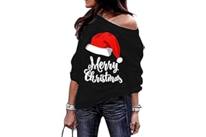 Roshop Christmas Sweatshirt Womens Off Shoulder Themed Holiday Costume Long Sleeve Sweatshirts