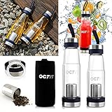 Oct17 Tea Infuser Glass Water Bottle - Hot and Cold Fruit Drink Containers, Extra Strong Stainless Steel, Portable Sport Travel Bottles - 440ml