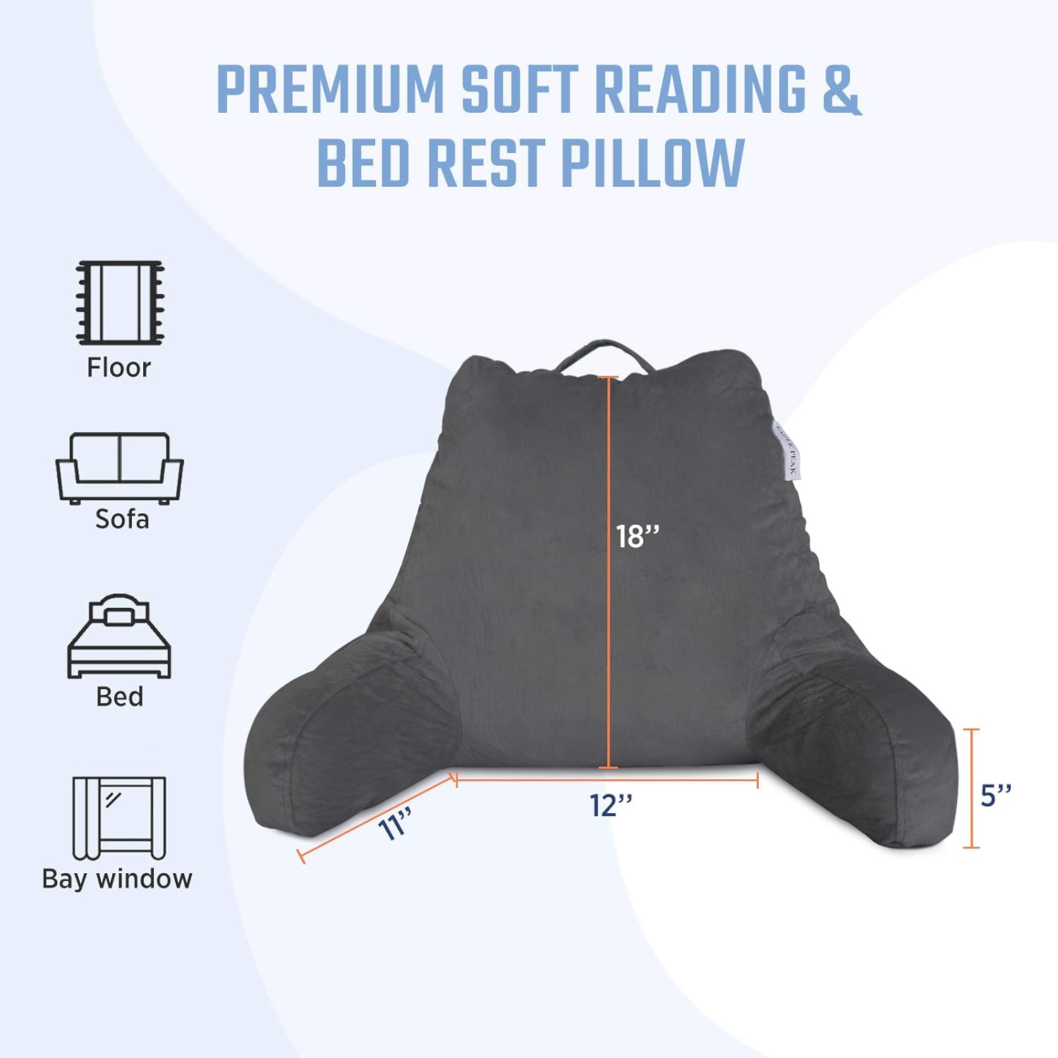EAGLE PEAK Medium Shredded Memory Foam Reading Pillow, Bed Rest Pillow with Arms and Pockets, Removable Cover, Back Support Cushion for Adults, Teens While Reading, Watching TV, Relaxing (Dark Gray): Kitchen & Dining