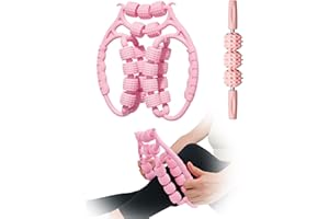 AWNPROR Cellulite Roller for Thighs and Legs,21 Wheel Double Up Roller+Muscle Roller Stick for Legs Lymphatic Massage Clamp Roller Shin Roller to Relieve Soreness Stiffness Tight Muscles Deep Tissue -Pink