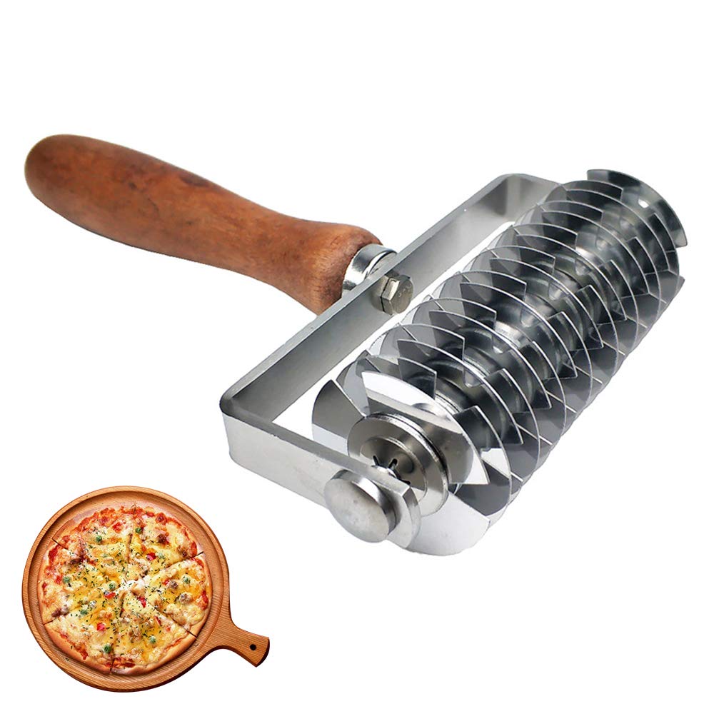 Stainless Steel Lattice Roller, Pizza Pastry Wheel Roller Dough Cutter Kitchen Cooking Pastry Cutter Baking Tools with Wood Handle for Pie Pizza Cake Bread Cookie