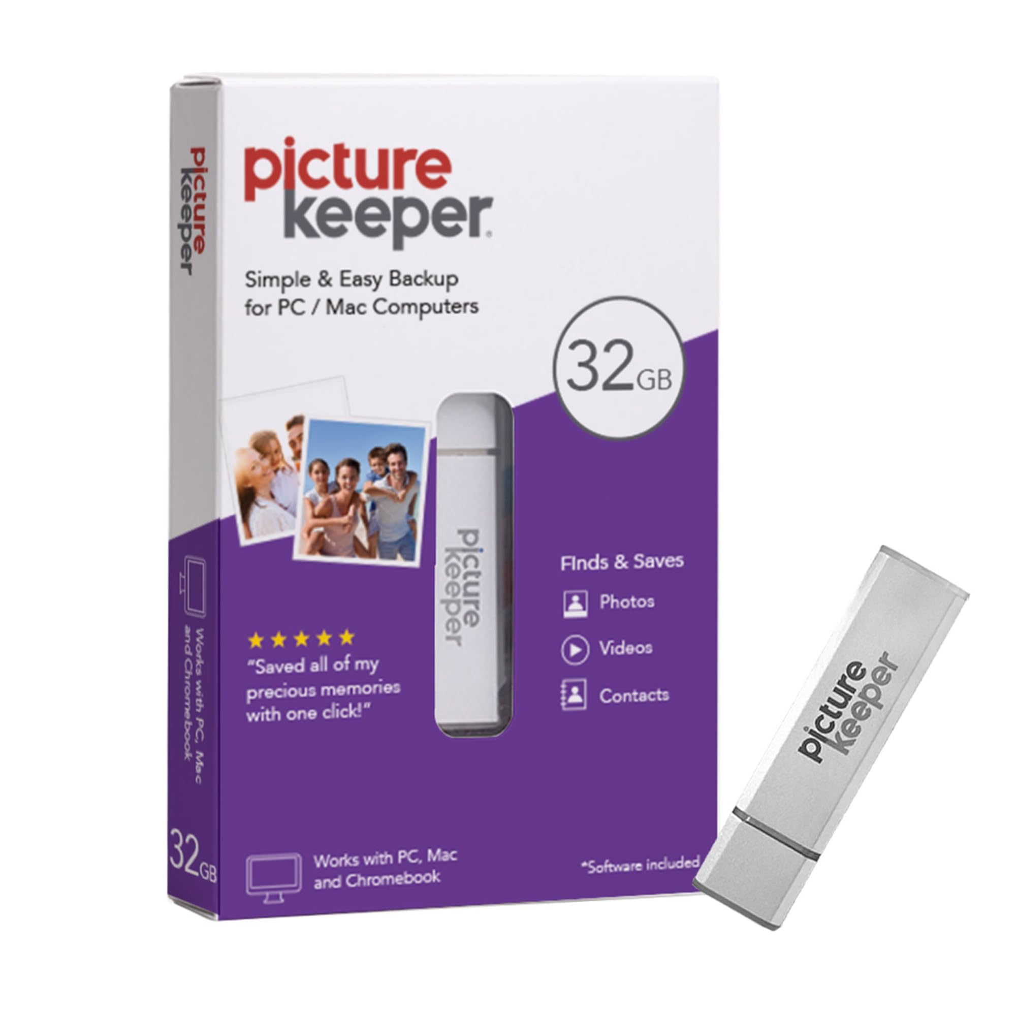 Picture Keeper 32GB Smart USB Flash Drive Photo Backup Device for Laptops and Computers