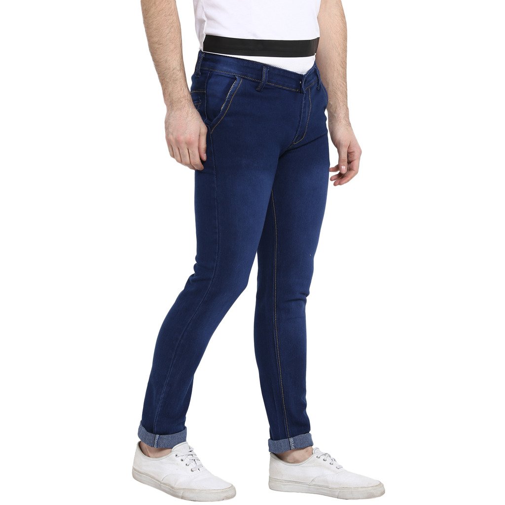 urbano fashion men's dark blue slim fit stretch jeans