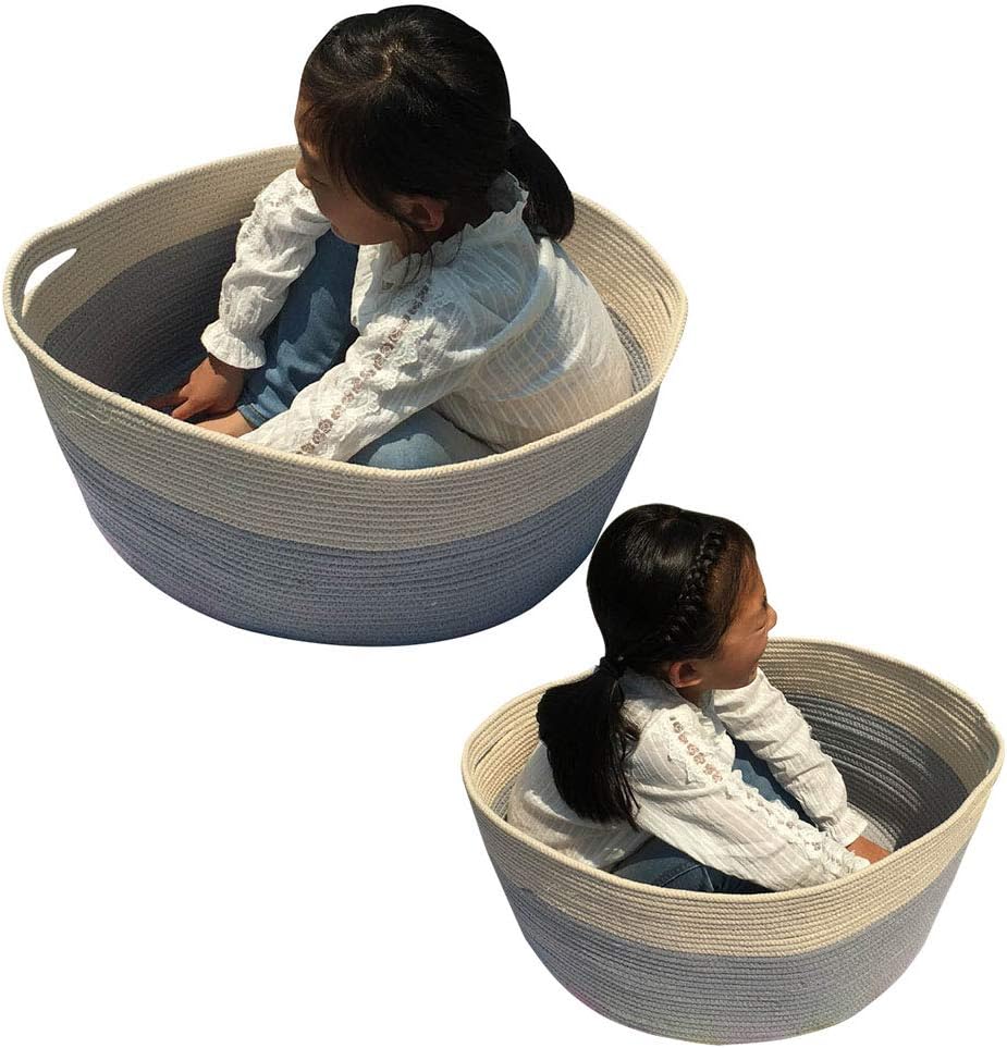 Iceblue XX Large Cotton Rope Basket Toy Organizer Storage Basket Hamper with Build-in Handles