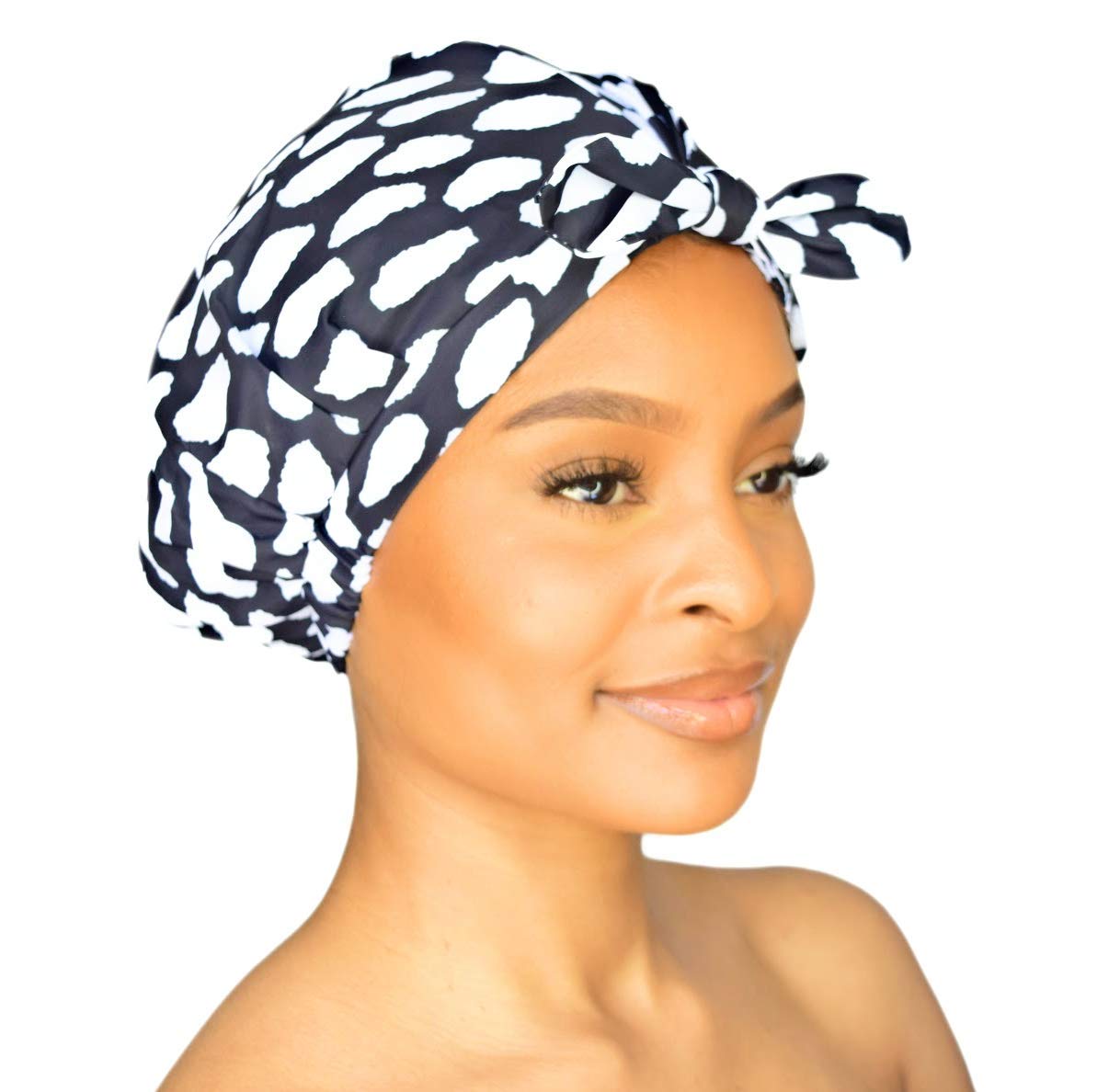 GRACE &amp; COMPANY Luxury Shower Cap For Women - 100% Waterproof, Reusable, Washable &amp; Breathable Shower Caps - Casablanca