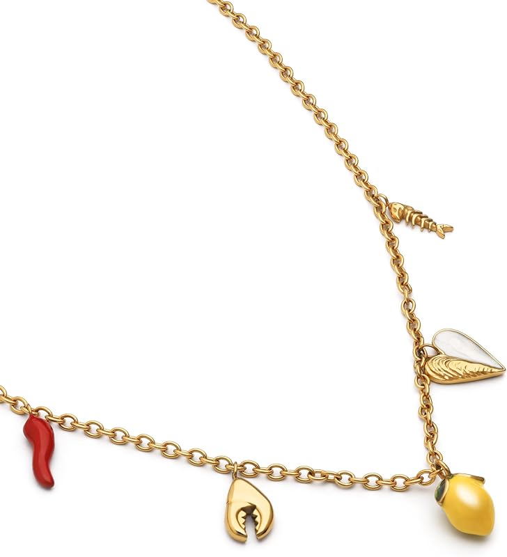 Halskette Multicharm Meeres-Snack. Edelstahl. Damenschmuck