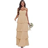 camftbo Tiered Pleated Ruffle Bridesmaid Dresses 2026 Long Chiffon A Line Sweetheart Formal Wedding Guest Gowns