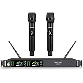 GOLDEN MARS Wireless Microphone System, Two Channel Wireless Mic, w/ 2x100 UHF Frequencies, IR Auto Scan, 328ft Long Range, 2 Handheld Dynamic Microphone for Singing, Church, Karaoke