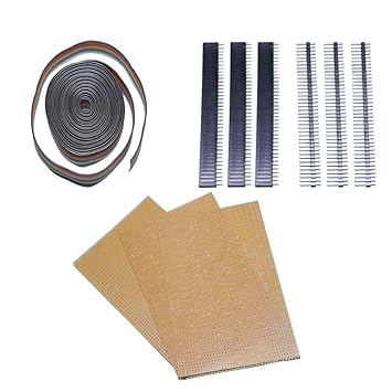 Nktronics Dotted PCB 10x14cm 3 pcs with 1 Meter Ribbon Wire with 3 Female and 3 Male Header pin of 40 Each Total 10 pcs Pack