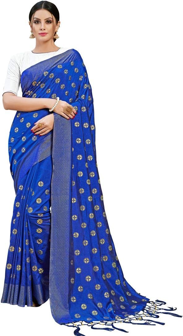Monjolika Fashion Women's Two Tone Silk Saree(1305_Royal Blue_Freesize)